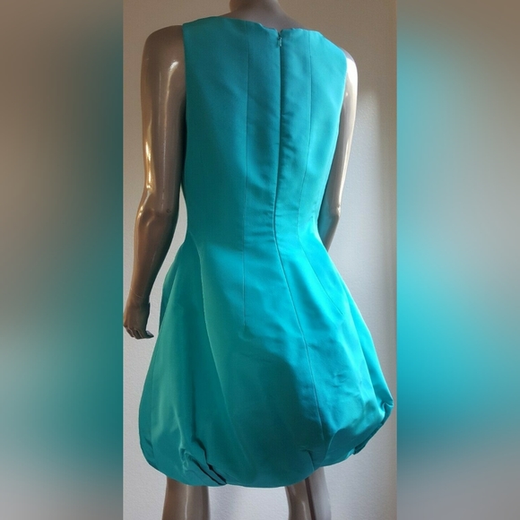 *$6,000 OSCAR DE LA RENTA AQUA SILK BUBBLE HEM PICASSO RUNWAY DRESS US 8 - Picture 7 of 11